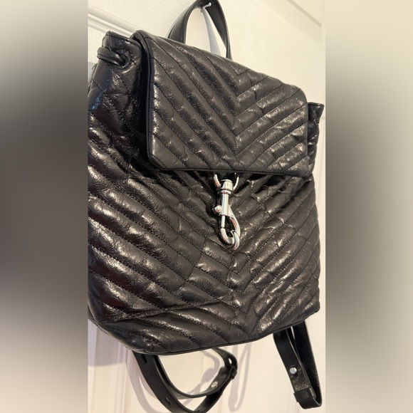 REBECCA MINKOFF Black Quilted Edie Flap Medium Leather Backpack - Picture 3 of 6